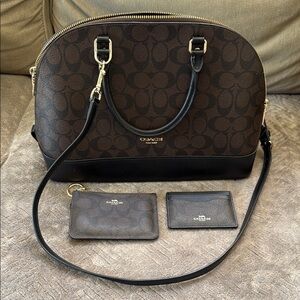 Coach Brown and Black Signature Handbag Set
